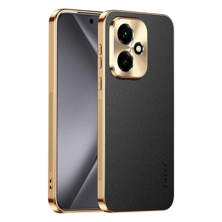 For Honor 400 Global 156.5mm Electroplated Frame Litchi Texture PC + TPU Vegan Leather Phone Case(Black)