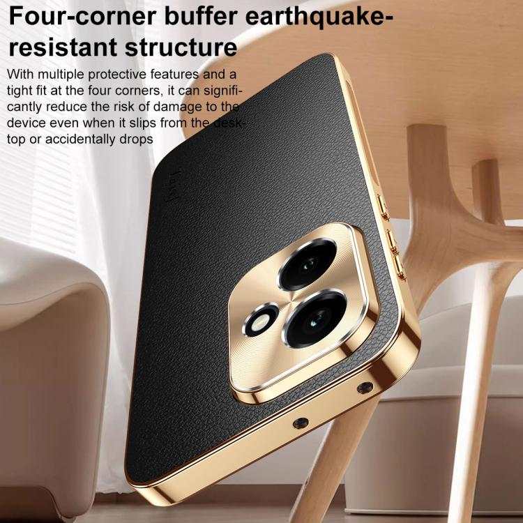 For Honor 400 Global 156.5mm Electroplated Frame Litchi Texture PC + TPU Vegan Leather Phone Case(Black) - Image 8