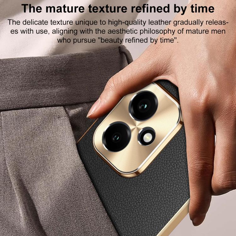 For Honor 400 Global 156.5mm Electroplated Frame Litchi Texture PC + TPU Vegan Leather Phone Case(Black) - Image 9