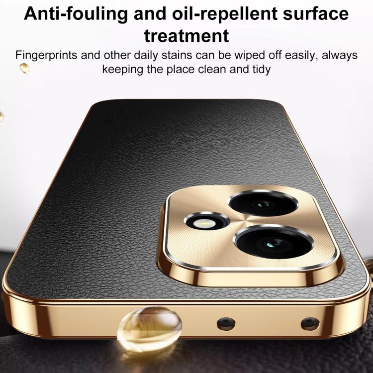 For Honor 400 Global 156.5mm Electroplated Frame Litchi Texture PC + TPU Vegan Leather Phone Case(Blue) - Image 11