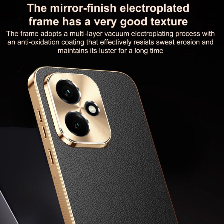 For Honor 400 Global 156.5mm Electroplated Frame Litchi Texture PC + TPU Vegan Leather Phone Case(Blue) - Image 5