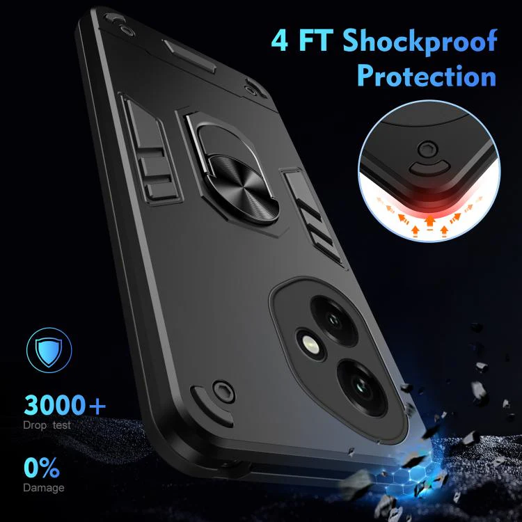 For Honor 400 Global 156.5mm WANLONFENG Armor Kickstand Shockproof Phone Case with 2pcs Screen Films(Black) - Image 5