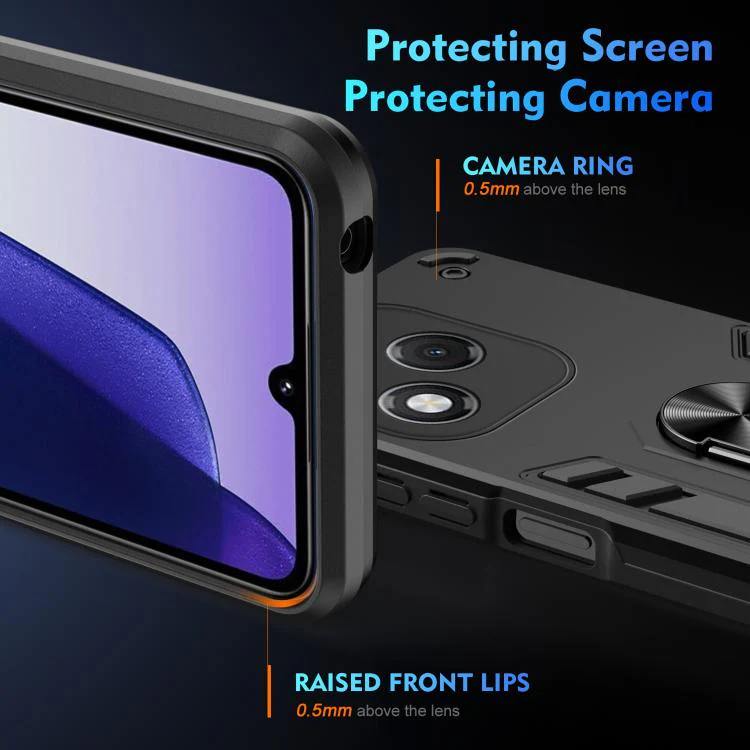 For Honor 400 Lite Global WANLONFENG Armor Kickstand Shockproof Phone Case with 2pcs Screen Films(Black) - Image 4