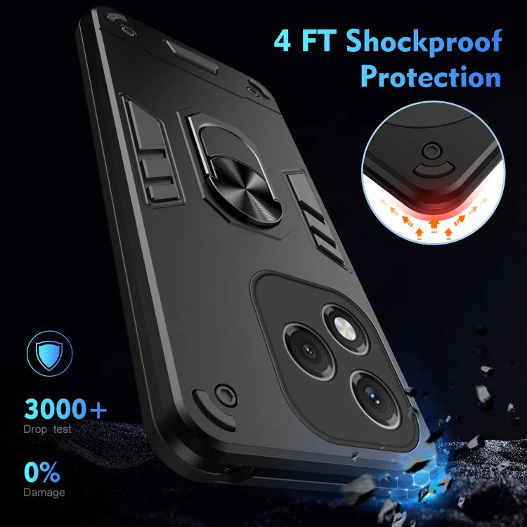 For Honor 400 Lite Global WANLONFENG Armor Kickstand Shockproof Phone Case with 2pcs Screen Films(Black) - Image 5