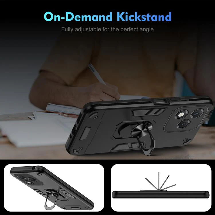 For Honor 400 Lite Global WANLONFENG Armor Kickstand Shockproof Phone Case with 2pcs Screen Films(Black) - Image 7