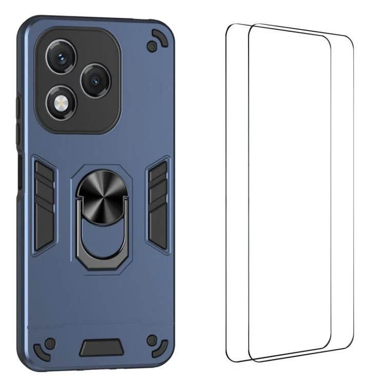 For Honor 400 Lite Global WANLONFENG Armor Kickstand Shockproof Phone Case with 2pcs Screen Films(Blue)