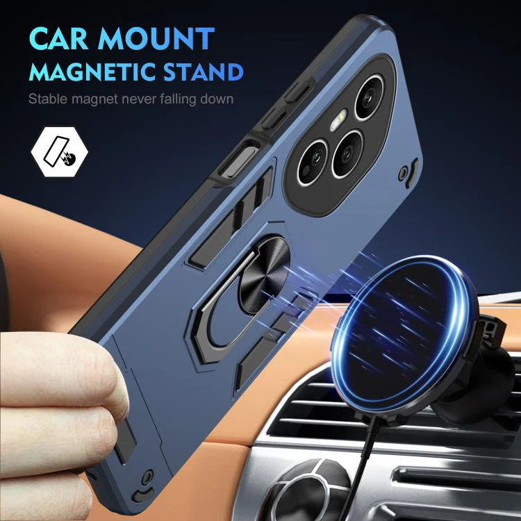 For Honor 400 Pro Global 160.8mm WANLONFENG Armor Kickstand Shockproof Phone Case with 2pcs Screen Films(Blue) - Image 3