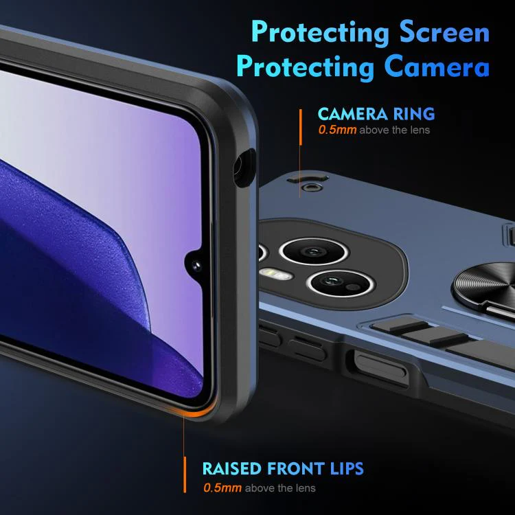 For Honor 400 Pro Global 160.8mm WANLONFENG Armor Kickstand Shockproof Phone Case with 2pcs Screen Films(Blue) - Image 4