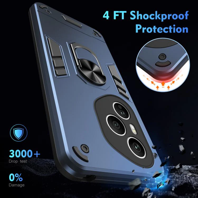 For Honor 400 Pro Global 160.8mm WANLONFENG Armor Kickstand Shockproof Phone Case with 2pcs Screen Films(Blue) - Image 5