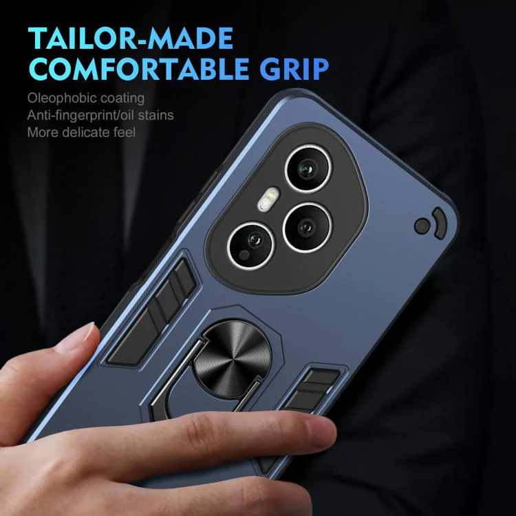 For Honor 400 Pro Global 160.8mm WANLONFENG Armor Kickstand Shockproof Phone Case with 2pcs Screen Films(Blue) - Image 6