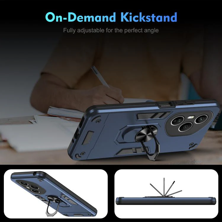 For Honor 400 Pro Global 160.8mm WANLONFENG Armor Kickstand Shockproof Phone Case with 2pcs Screen Films(Blue) - Image 7