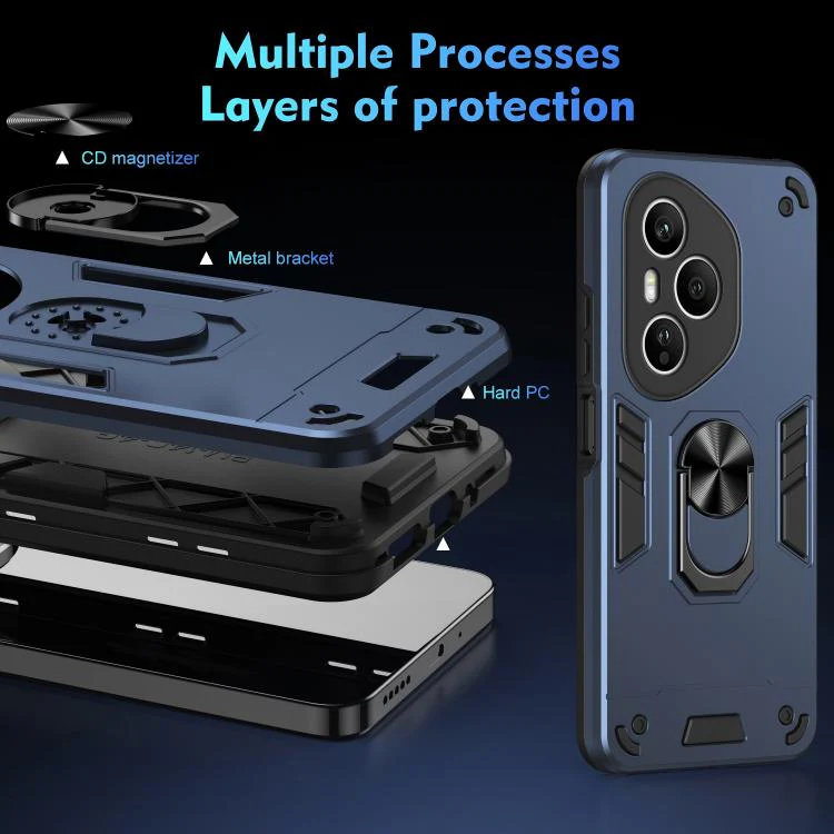 For Honor 400 Pro Global 160.8mm WANLONFENG Armor Kickstand Shockproof Phone Case with 2pcs Screen Films(Blue) - Image 8