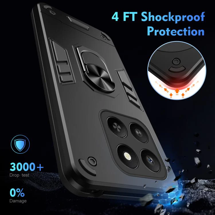 For Honor 400 Smart 5G / 4G / X7d 4G WANLONFENG Armor Kickstand Shockproof Phone Case with 2pcs Screen Films(Black) - Image 5