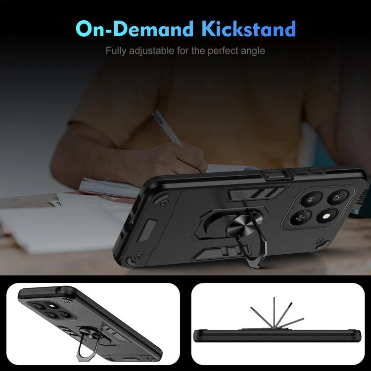 For Honor 400 Smart 5G / 4G / X7d 4G WANLONFENG Armor Kickstand Shockproof Phone Case with 2pcs Screen Films(Black) - Image 7