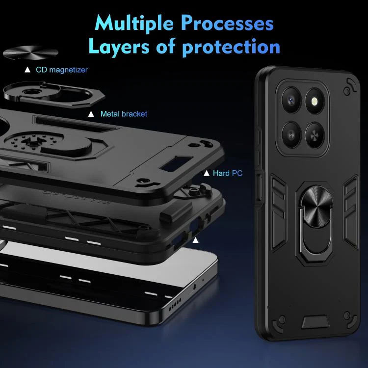 For Honor 400 Smart 5G / 4G / X7d 4G WANLONFENG Armor Kickstand Shockproof Phone Case with 2pcs Screen Films(Black) - Image 8