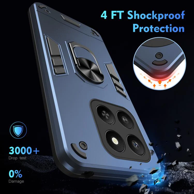 For Honor 400 Smart 5G / 4G / X7d 4G WANLONFENG Armor Kickstand Shockproof Phone Case with 2pcs Screen Films(Blue) - Image 5