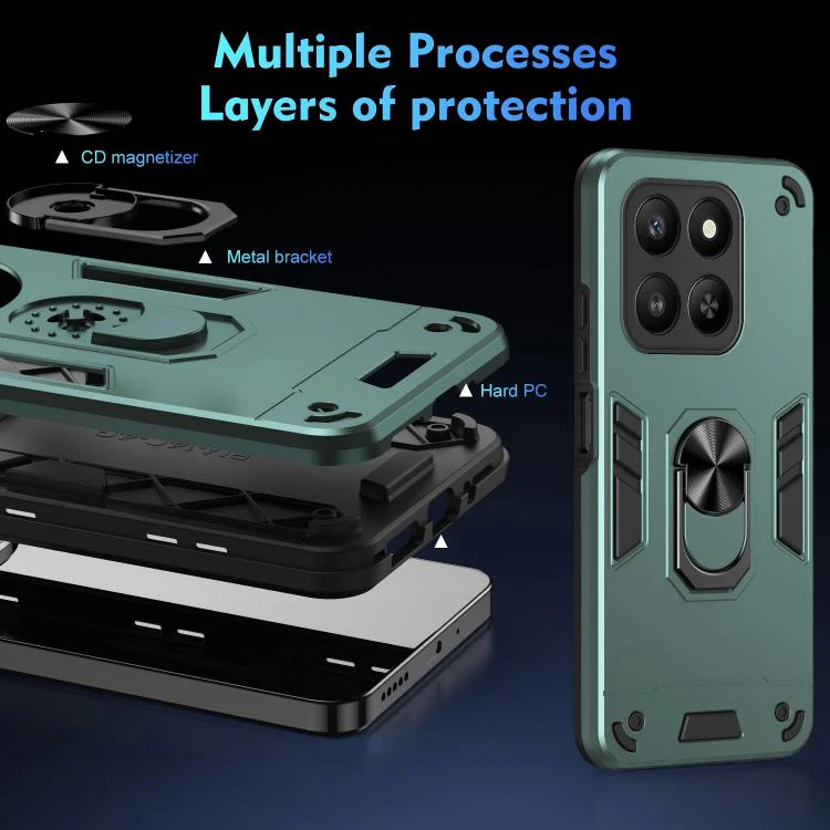 For Honor 400 Smart 5G / 4G / X7d 4G WANLONFENG Armor Kickstand Shockproof Phone Case with 2pcs Screen Films(Green) - Image 8