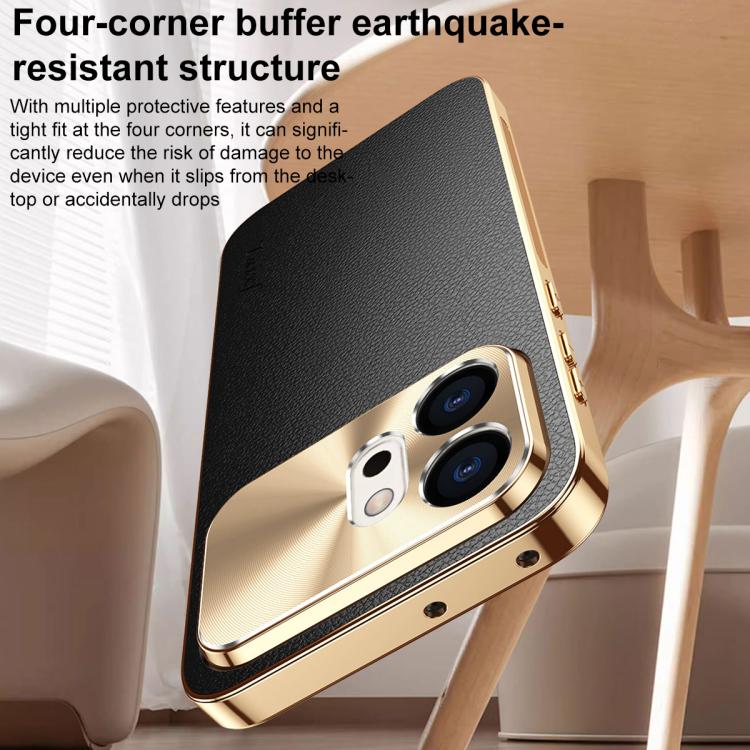 For Honor 600 Global Electroplated Frame Litchi Texture PC + TPU Vegan Leather Phone Case(Black) - Image 8