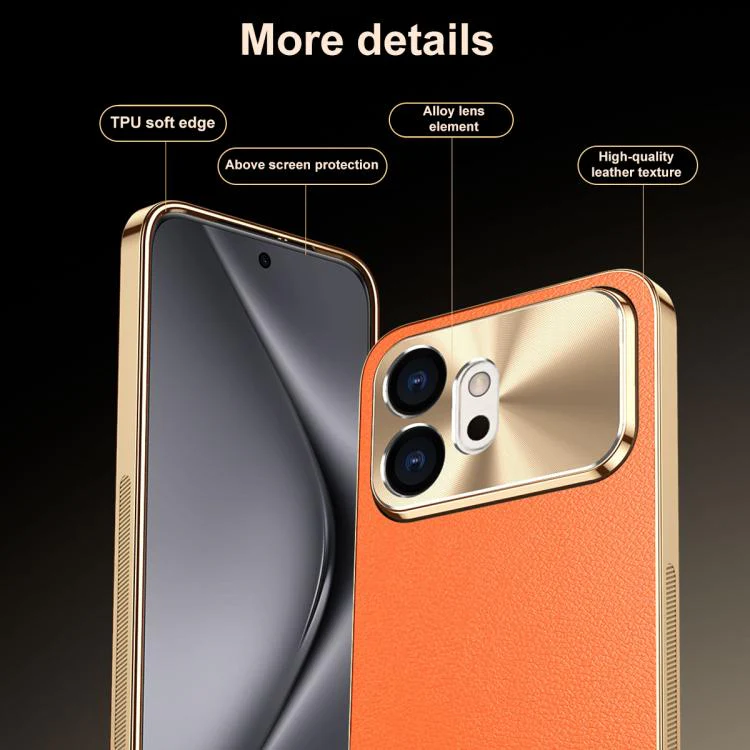 For Honor 600 Global Electroplated Frame Litchi Texture PC + TPU Vegan Leather Phone Case(Orange) - Image 7