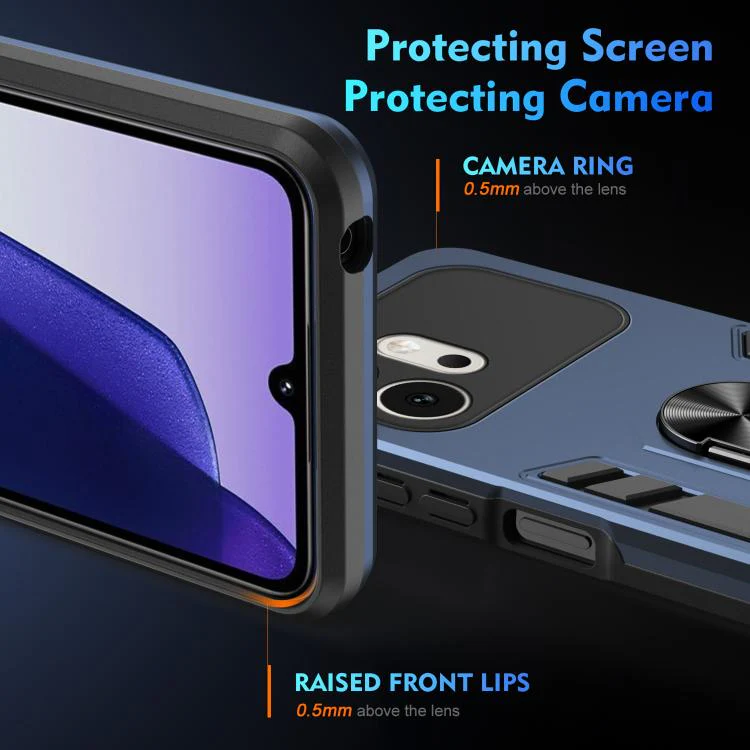 For Honor 600 Global WANLONFENG Armor Kickstand Shockproof Phone Case with 2pcs Screen Films(Blue) - Image 4