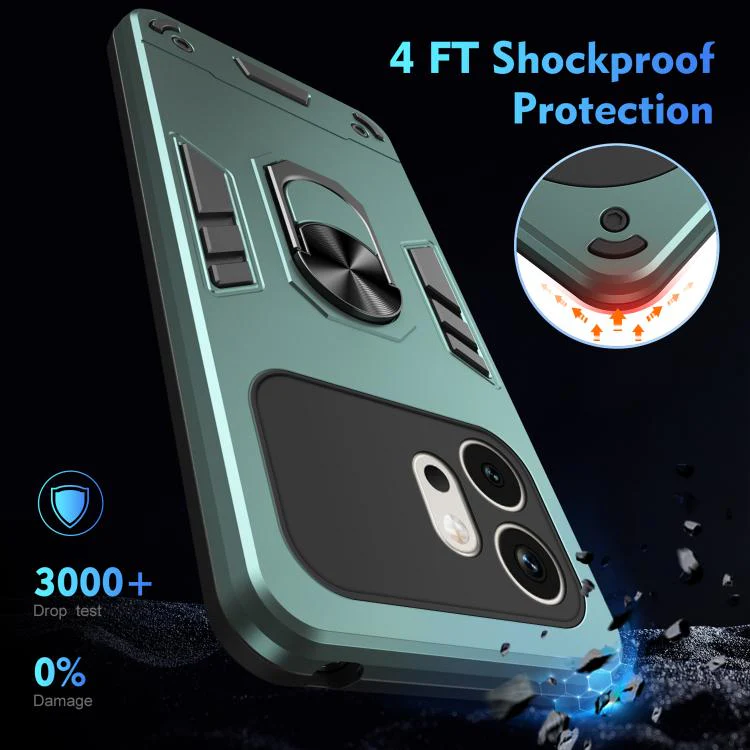 For Honor 600 Global WANLONFENG Armor Kickstand Shockproof Phone Case with 2pcs Screen Films(Green) - Image 5