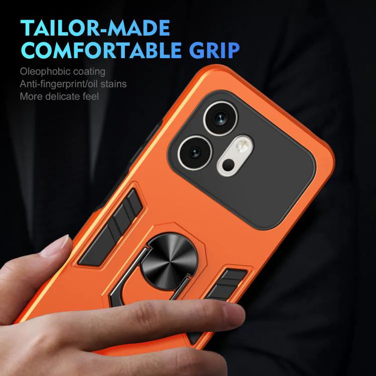 For Honor 600 Global WANLONFENG Armor Kickstand Shockproof Phone Case with 2pcs Screen Films(Orange) - Image 6
