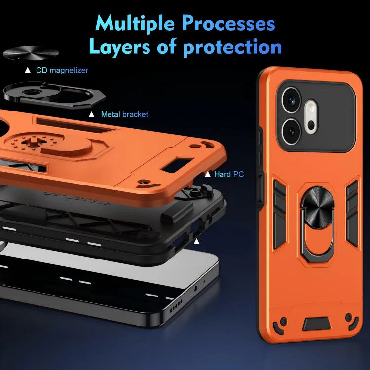 For Honor 600 Global WANLONFENG Armor Kickstand Shockproof Phone Case with 2pcs Screen Films(Orange) - Image 8