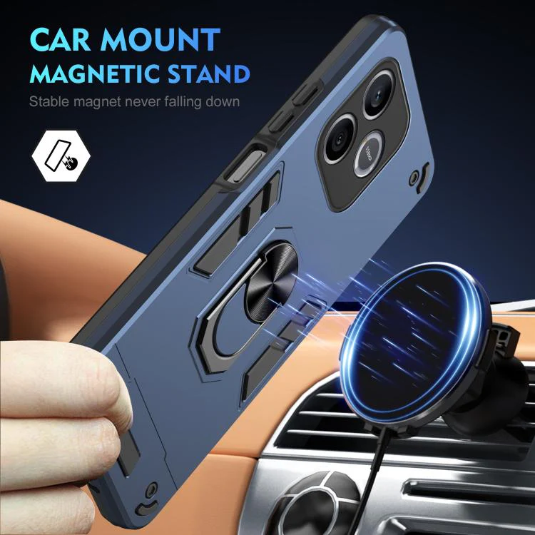 For Honor 600 Lite Global WANLONFENG Armor Kickstand Shockproof Phone Case with 2pcs Screen Films(Blue) - Image 3