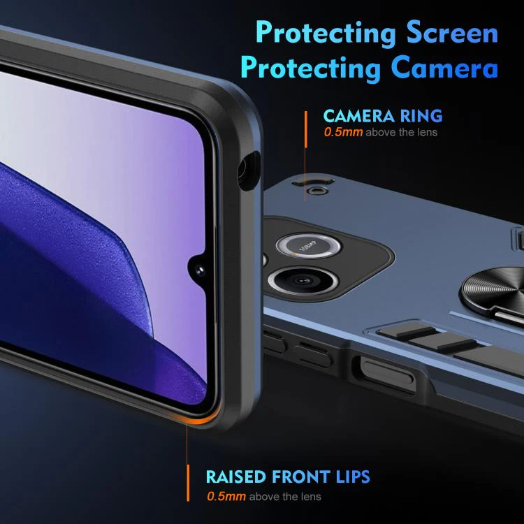 For Honor 600 Lite Global WANLONFENG Armor Kickstand Shockproof Phone Case with 2pcs Screen Films(Blue) - Image 4