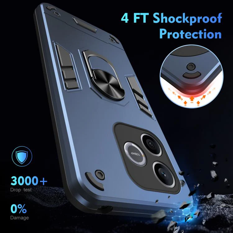 For Honor 600 Lite Global WANLONFENG Armor Kickstand Shockproof Phone Case with 2pcs Screen Films(Blue) - Image 5