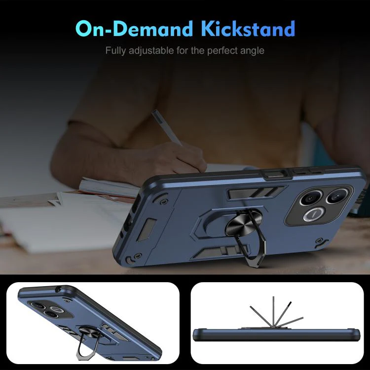 For Honor 600 Lite Global WANLONFENG Armor Kickstand Shockproof Phone Case with 2pcs Screen Films(Blue) - Image 7