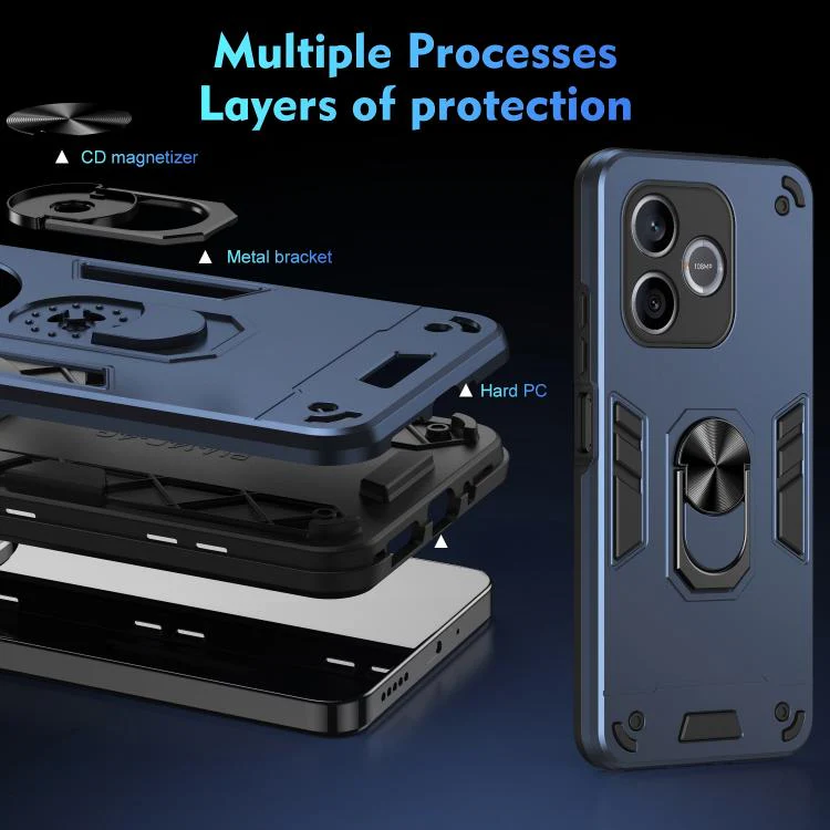 For Honor 600 Lite Global WANLONFENG Armor Kickstand Shockproof Phone Case with 2pcs Screen Films(Blue) - Image 8