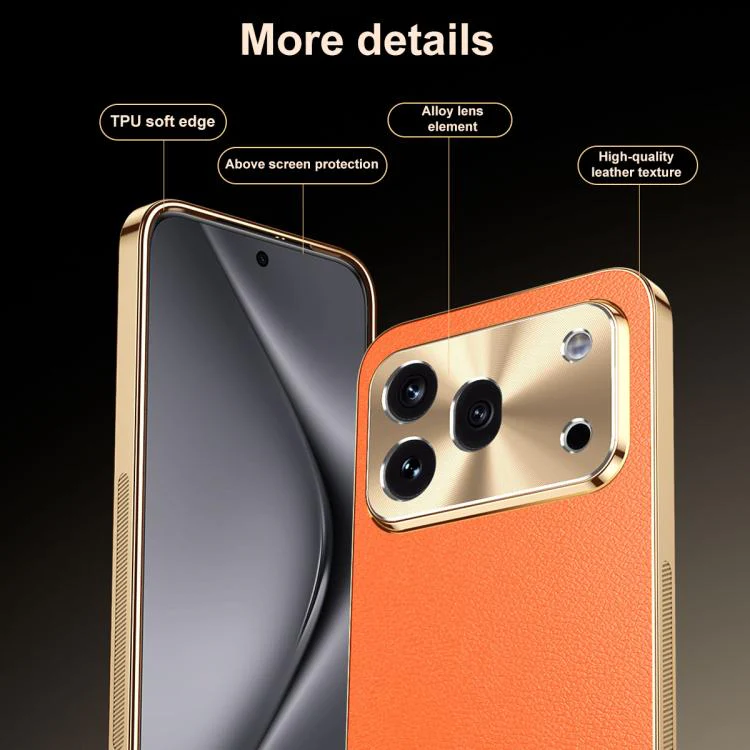 For Honor 600 Pro Global Electroplated Frame Litchi Texture PC + TPU Vegan Leather Phone Case(Orange) - Image 7