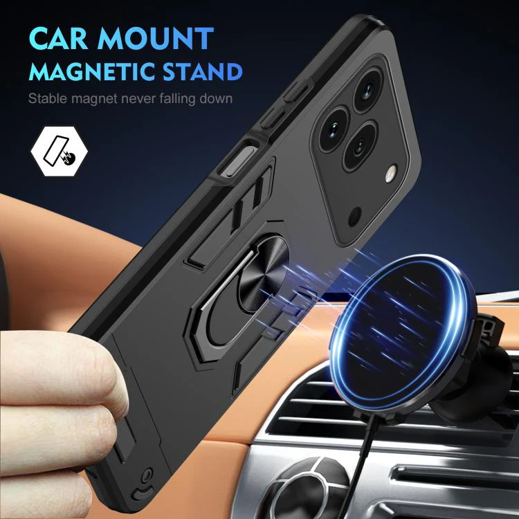 For Honor 600 Pro Global WANLONFENG Armor Kickstand Shockproof Phone Case with 2pcs Screen Films(Black) - Image 3