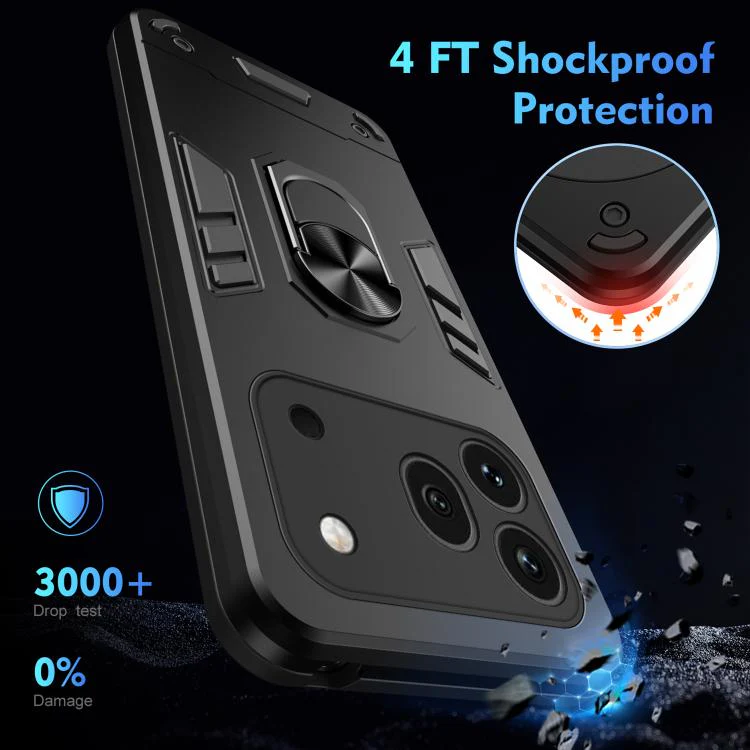 For Honor 600 Pro Global WANLONFENG Armor Kickstand Shockproof Phone Case with 2pcs Screen Films(Black) - Image 5