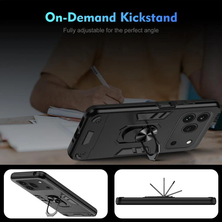 For Honor 600 Pro Global WANLONFENG Armor Kickstand Shockproof Phone Case with 2pcs Screen Films(Black) - Image 7