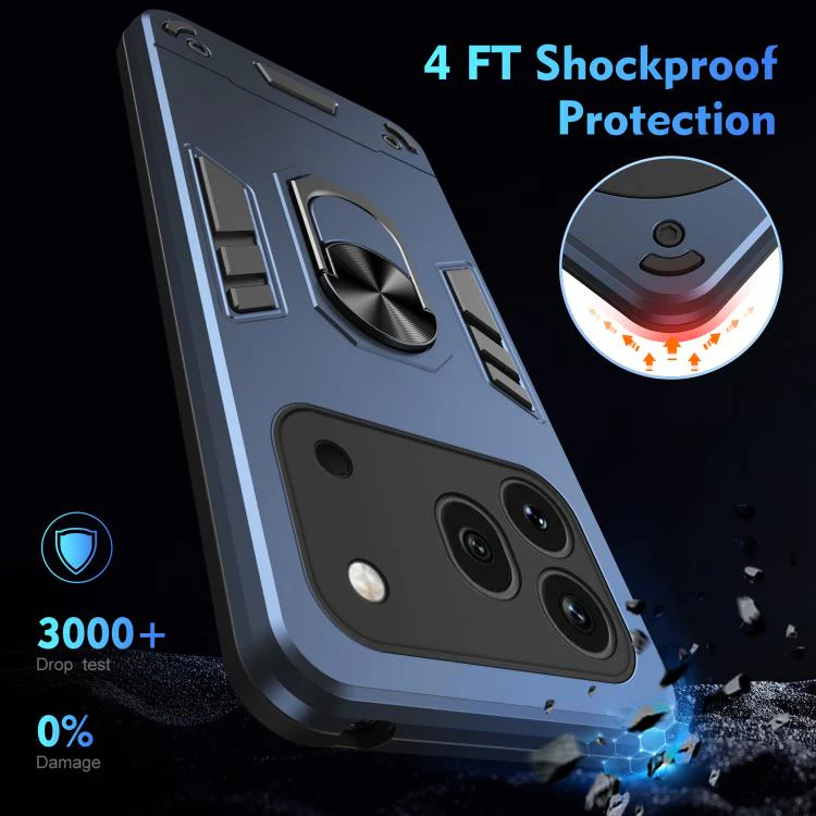 For Honor 600 Pro Global WANLONFENG Armor Kickstand Shockproof Phone Case with 2pcs Screen Films(Blue) - Image 5
