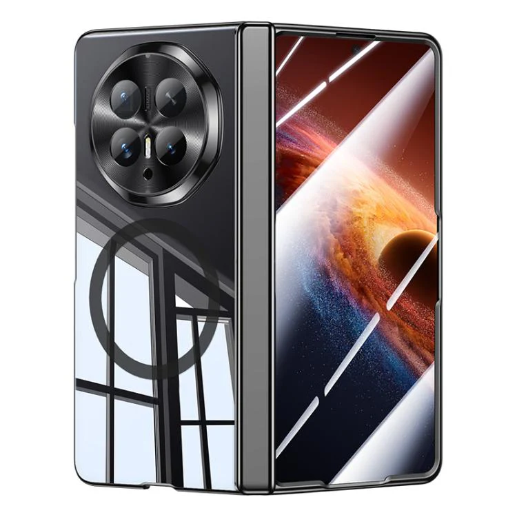For Honor Magic V6 Electroplated Clear Spring Hinge Integrated Film Magnetic Phone Case(Black)