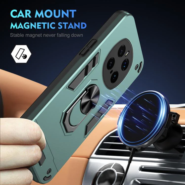 For Honor Magic7 Pro WANLONFENG Armor Kickstand Shockproof Phone Case with 2pcs Screen Films(Green) - Image 3