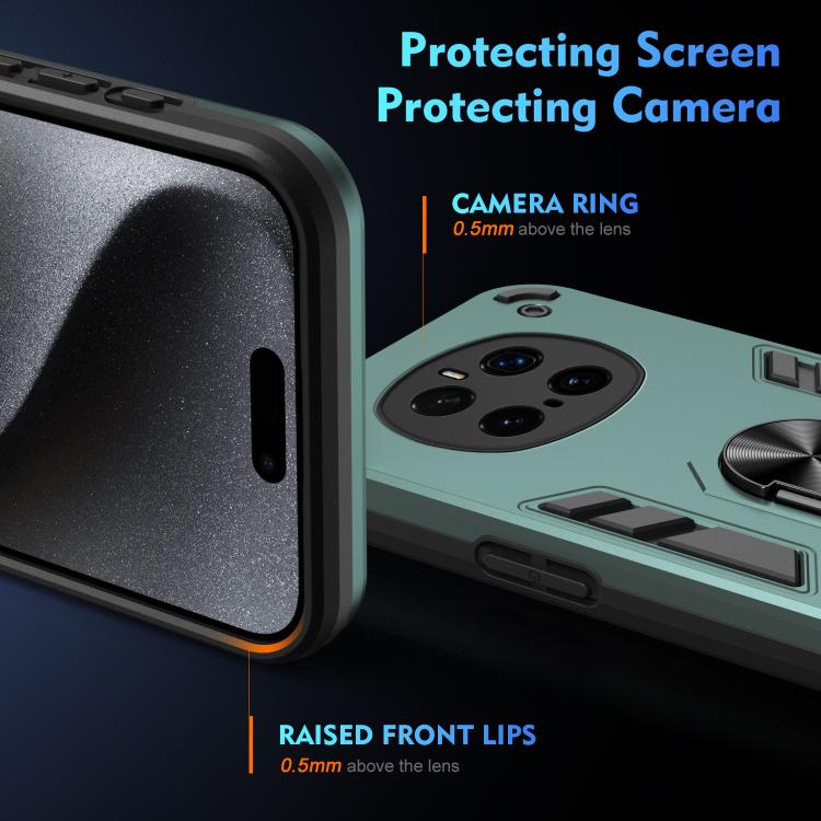 For Honor Magic7 Pro WANLONFENG Armor Kickstand Shockproof Phone Case with 2pcs Screen Films(Green) - Image 4