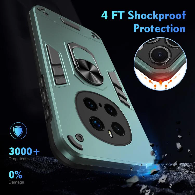For Honor Magic7 Pro WANLONFENG Armor Kickstand Shockproof Phone Case with 2pcs Screen Films(Green) - Image 5