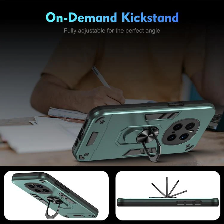 For Honor Magic7 Pro WANLONFENG Armor Kickstand Shockproof Phone Case with 2pcs Screen Films(Green) - Image 7