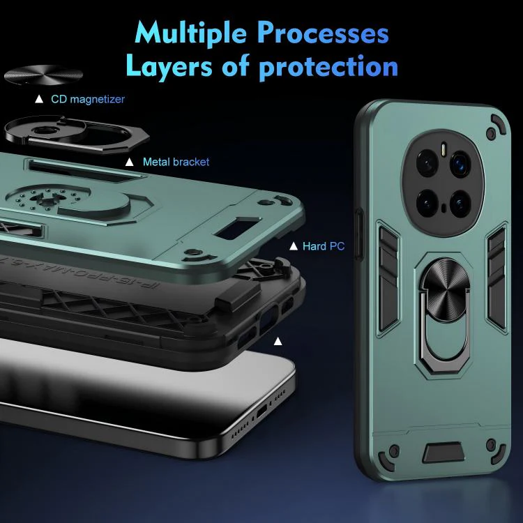 For Honor Magic7 Pro WANLONFENG Armor Kickstand Shockproof Phone Case with 2pcs Screen Films(Green) - Image 8
