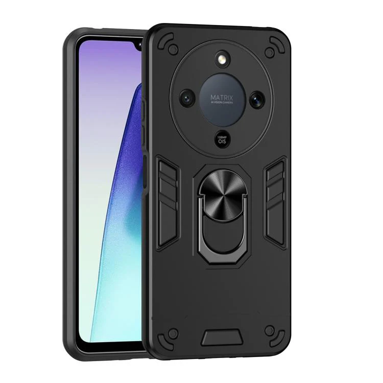 For Honor Magic8 Lite / X9d 5G / X70 5G WANLONFENG Armor Kickstand Shockproof Phone Case with 2pcs Screen Films(Black) - Image 2