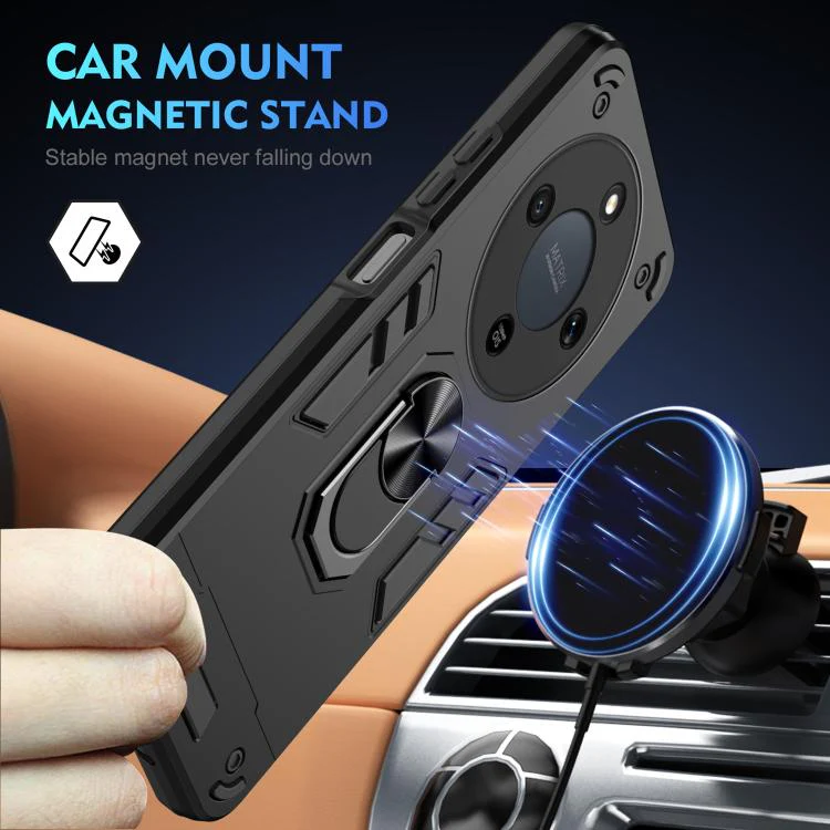 For Honor Magic8 Lite / X9d 5G / X70 5G WANLONFENG Armor Kickstand Shockproof Phone Case with 2pcs Screen Films(Black) - Image 3