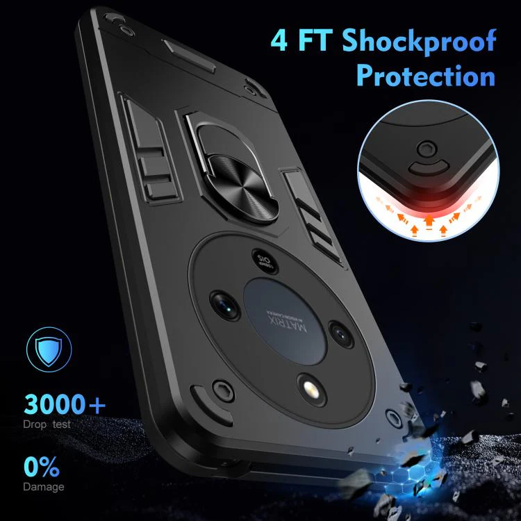 For Honor Magic8 Lite / X9d 5G / X70 5G WANLONFENG Armor Kickstand Shockproof Phone Case with 2pcs Screen Films(Black) - Image 5