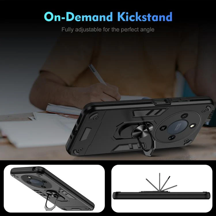 For Honor Magic8 Lite / X9d 5G / X70 5G WANLONFENG Armor Kickstand Shockproof Phone Case with 2pcs Screen Films(Black) - Image 7