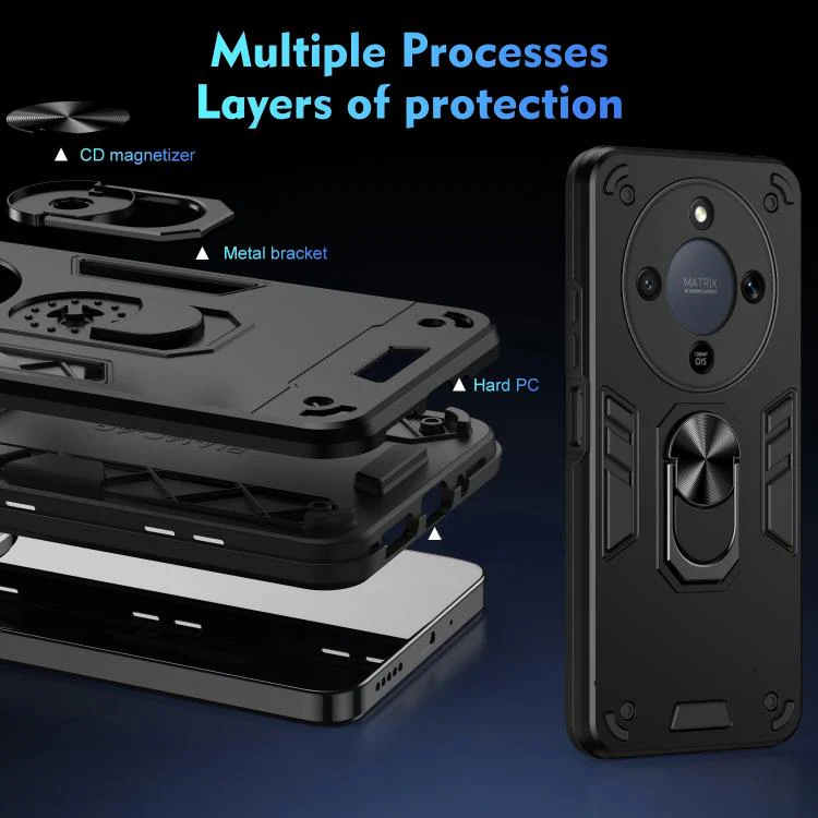 For Honor Magic8 Lite / X9d 5G / X70 5G WANLONFENG Armor Kickstand Shockproof Phone Case with 2pcs Screen Films(Black) - Image 8