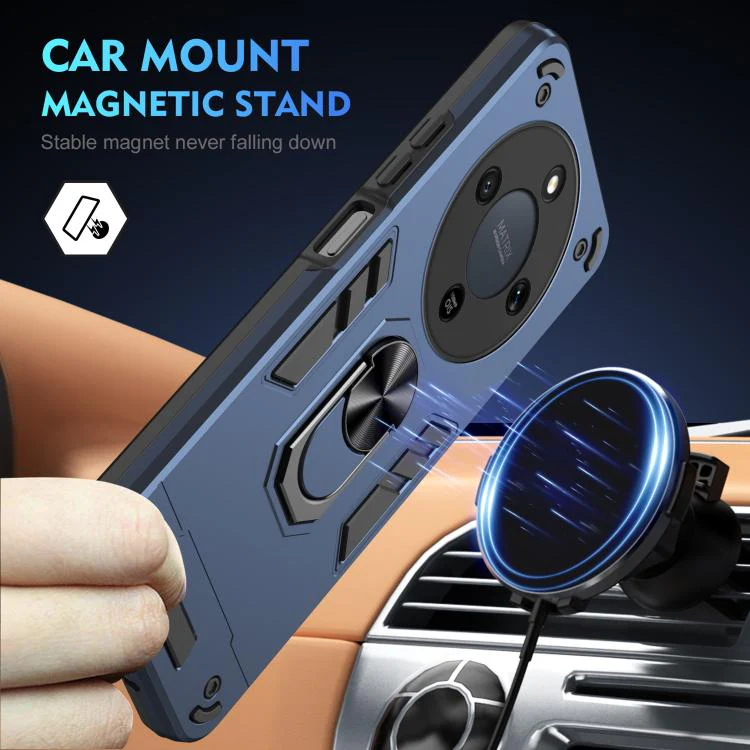 For Honor Magic8 Lite / X9d 5G / X70 5G WANLONFENG Armor Kickstand Shockproof Phone Case with 2pcs Screen Films(Blue) - Image 3