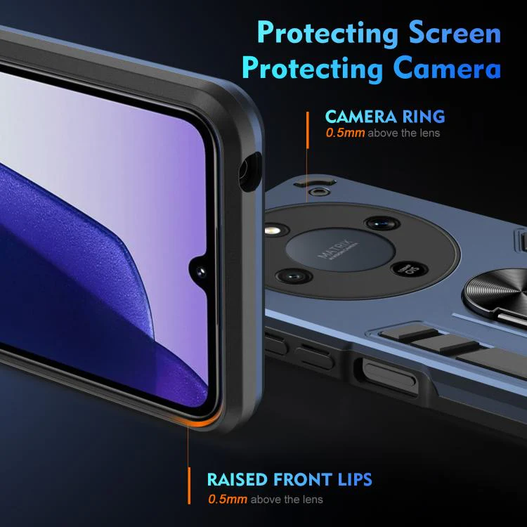 For Honor Magic8 Lite / X9d 5G / X70 5G WANLONFENG Armor Kickstand Shockproof Phone Case with 2pcs Screen Films(Blue) - Image 4